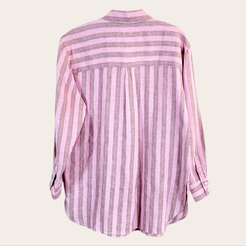 BODEN Linen Blend Relaxed Oversized Formica Pink Sparkle Stripe Shirt 6 Petite - Picture 6 of 11